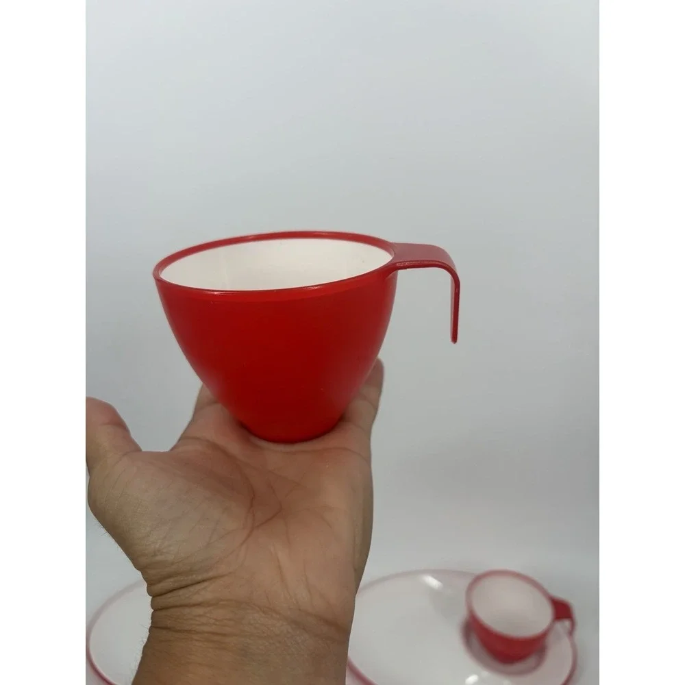 Vintage Ikea Red Cup and Plate Set by Johanna Jelnik Set Of 2